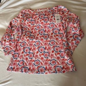 Vineyard Vines Floral Long Sleeve Top in White, Red & Blue